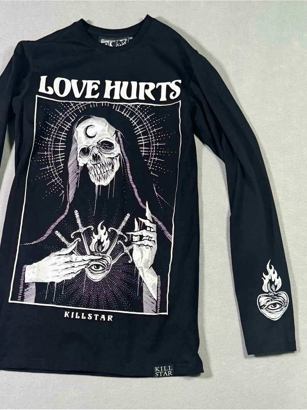 Killstar Black 'Love Hurts' Gothic Skull Long Sleeve Tee - Picture 10 of 13
